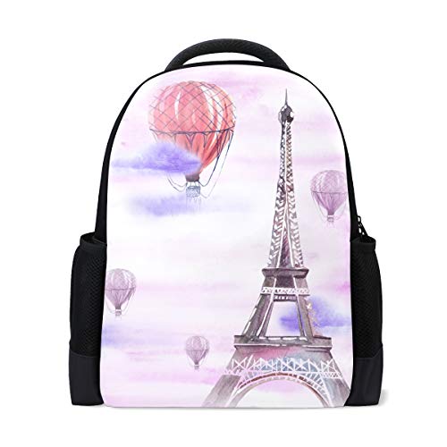 Paris Eiffelturm Reise Laptop Rucksack Schule Buch Tasche Romantische Paris Heißluftballon Freizeitrucksack Outdoor Business Wanderrucksäcke Camping Schultertaschen für Studenten Frauen Herren von Fender