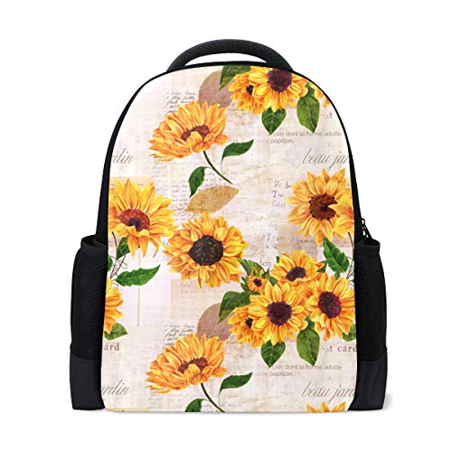 Rucksack mit Sonnenblumen-Motiv, Vintage, für Laptops, Schule, Buchtasche, grüne Blätter, Blumen, für Outdoor, Business, Wandern, Rucksäcke für Studenten, Damen, Herren von Fender