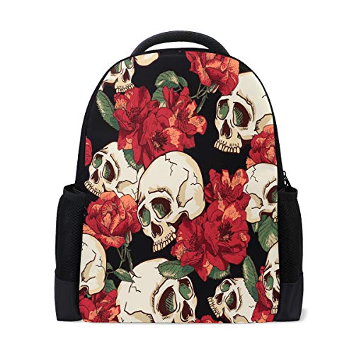 Skelett Sugar Skull Reise Laptop Rucksack Schule Buch Tasche Rose Blume Casual Daypack Outdoor Business Wanderrucksäcke Camping Schultertaschen für Studenten Frauen Herren von Fender