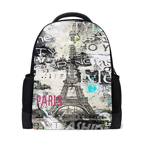 Vintage Eiffelturm Reise Laptop Rucksack Schule Buch Tasche Paris Frankreich City Landscape Freizeitrucksack Outdoor Business Wanderrucksäcke Camping Schultertaschen für Studenten Frauen Herren von Wamika