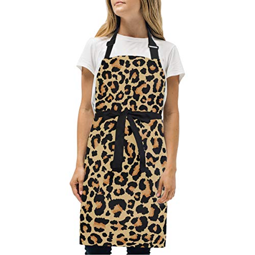 Wamika Schürze mit Leopardenmuster, verstellbar, für Zuhause, Küche, BBQ, Kochen, Kaffee, Tier, Braun von Fender