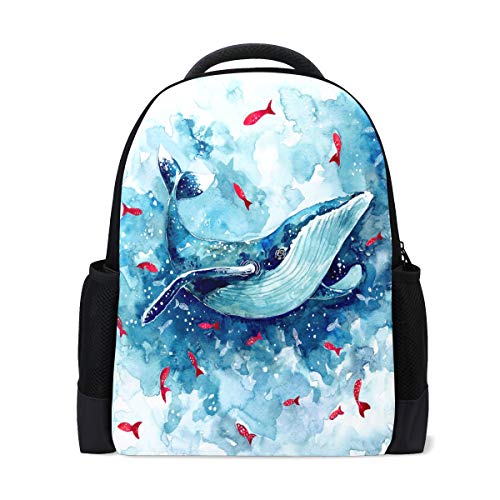 Watercolor Ocean Whale Reise Laptop Rucksack Schule Büchertasche Unterwasserwelt Fische Tier Freizeitrucksack Outdoor Business Wanderrucksäcke Camping Schultertaschen für Studenten Frauen Herren von Fender