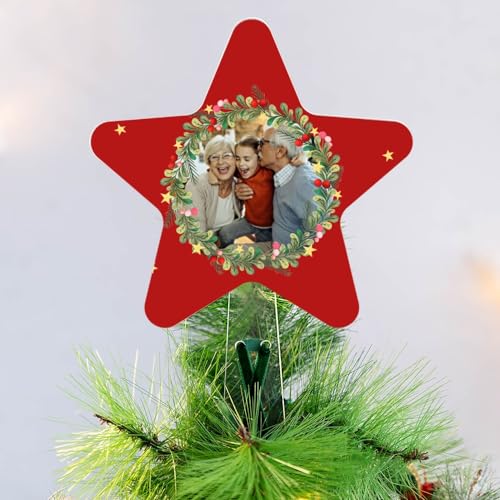 Wanapix | Christbaumspitze Stern mit Foto und Texte | Personalisierter Weihnachtsbaumspitze | Flacher Christbaumstern | Acryl - 17x25 cm | Weihnachtskranz von Wanapix