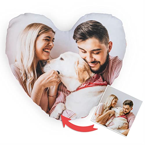 Wanapix | Herzkissen Personalisiert | Fotokissen Herz | enthalten Füllung | Beidseitig Personalisierbar | Keine Ränder | Bezug in der Waschmaschine waschbar | 42 cm von Wanapix