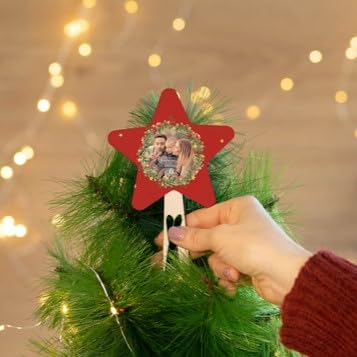 Wanapix | Holz Christbaumspitze Stern mit Foto und Texte | Personalisierter Weihnachtsbaumspitze | Flacher Christbaumstern | 11x16 cm | Weihnachtskranz von Wanapix