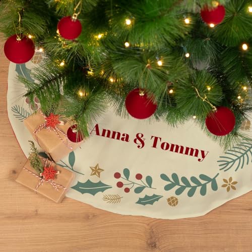 Wanapix | Personalisierter Weihnachtsbaumrock mit Name | Weihnachtsbaum-Teppich | Weihnachten Deko | Panama-Stoff | Großartig -130 cm Ø | Weihnachtskranz von Wanapix