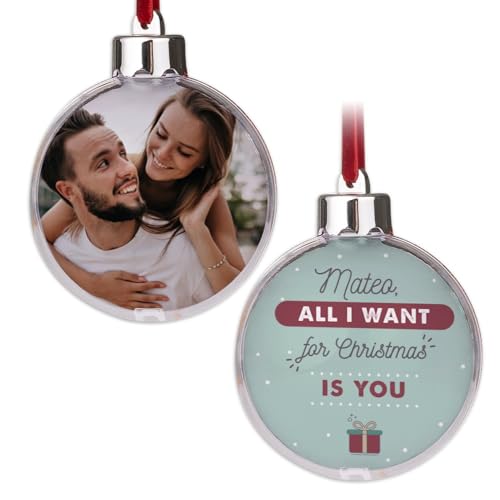 Wanapix | Weihnachtskugel mit Foto und Texte | Christbaumkugeln Personalisierte | Austauschbare Fotos | Weihnachtsdekoration | 8 cm | All I Want for Christmas von Wanapix