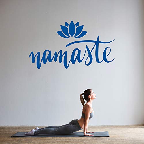 Namaste mit Lotusblume - Wandtattoo Wandaufkleber Sticker Aufkleber Mandala Lotus - erhältlich in vielen Größen (Blau, 100 x 56 cm) von WandFactory
