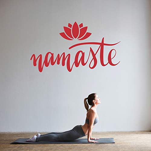 Namaste mit Lotusblume - Wandtattoo Wandaufkleber Sticker Aufkleber Mandala Lotus - erhältlich in vielen Größen (Rot, 80 x 44 cm) von WandFactory