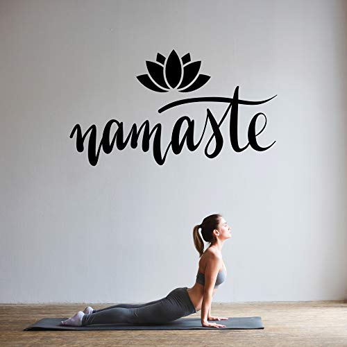 Namaste mit Lotusblume - Wandtattoo Wandaufkleber Sticker Aufkleber Mandala Lotus - erhältlich in vielen Größen (Schwarz, 100 x 56 cm) von WandFactory
