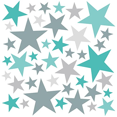 WandSticker4U®- 148 STERNE zum Kleben, pastell Grün/Mint/Türkis/Grau I Wandtattoo Sterne Stars selbstklebend groß Baby-Kinder-zimmer I Wandsticker Wand Aufkleber Deko Mädchen & Junge von WandSticker4U