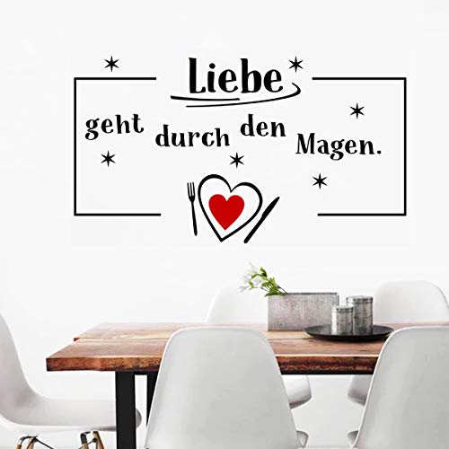 WandSticker4U®- XL Wandtattoo Sprüche Küche LIEBE GEHT DURCH MAGEN + 10x STERNE + Herz I Wandbilder: 100x56 cm I Wand Deko Zitate Wohnzimmer Esszimmer Wandsticker Schriftzug schwarz Aufkleber von WandSticker4U