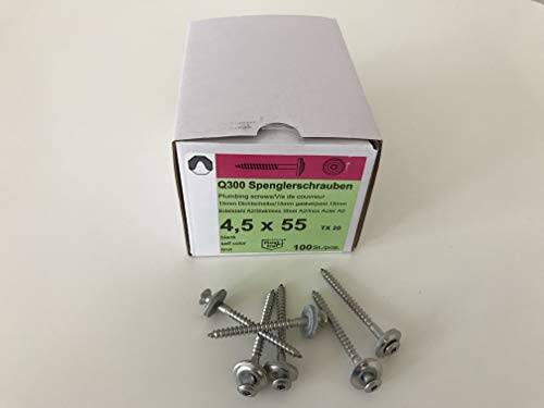 Spengler-Schrauben 100 Stück TX20 EPDM-Dichtscheiben 4,5x55mm für Trapez-Sinus 76/18 Wellplatten PMMA Acrylglas von Wandbreite