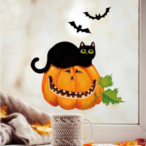 Fensterbild Halloween Katze Kürbis Fledermäuse Fensterdeko Kinderzimmer Kind Fensterfolie Fensterdekoration, 2. A3 Bogen von Wandtattoo Loft