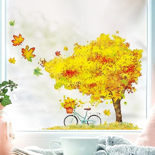 Fensterbild Herbst Baum und Blätter Herbstblätter bunt farbig wiederverwendbare Fensteraufkleber Kinderzimmer Baby Kind, 3. A2 Bogen von Wandtattoo Loft