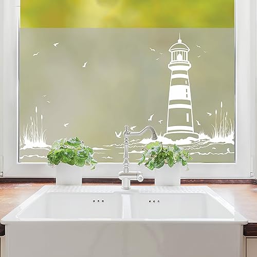 Sichtschutzfolie Leuchtturm Maritime Fensterfolie Fensterdeko Milchglasfolie, 120 cm hoch, 50 cm breit von Wandtattoo Loft