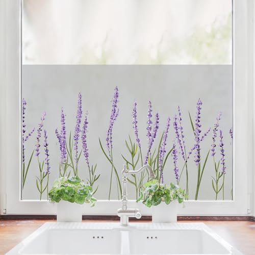 Sichtschutzfolie mit farbigem Lavendel Fensterfolie Fensterdeko Milchglasfolie Sichtschutz Wiederverwendbar, 100 cm hoch, 65 cm breit von Wandtattoo Loft