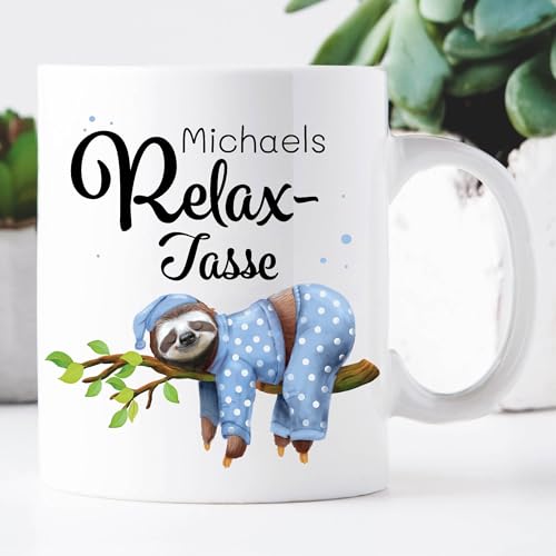 Tasse bedruckt Faultier Relax-Tasse personalisiertes Geschenk Papa, Matt von Wandtattoo Loft