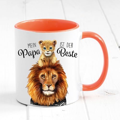 Tasse bedruckt mit Löwe Mein Papa ist der Beste, Geschenk zum Geburtstag Kaffeetasse Kaffeebecher, Vatertagsgeschenk, orange von Wandtattoo Loft
