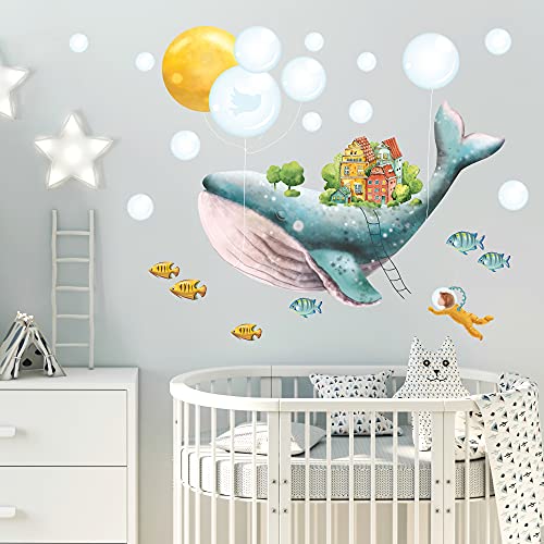 Wandtattoo Kinderzimmer bunt Wal Fische Unterwasserwelt Wandaufkleber / 55 cm hoch x 83 cm breit von Wandtattoo Loft