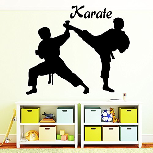 Wandtattoo-Loft „Zwei Karate Kämpfer mit Schriftzug: Karate“ - Wandtattoo / 49 Farben / 4 Größen/dunkelgrau / 80 x 92 cm von Wandtattoo-Loft
