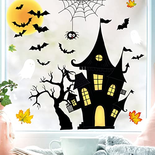 Wandtattoo Loft Fensterbild Herbst Halloween Hexenhaus Fledermäuse herbstliche Fensterdeko Wiederverwendbare Fensteraufkleber/ 3. A2 Bogen von Wandtattoo Loft