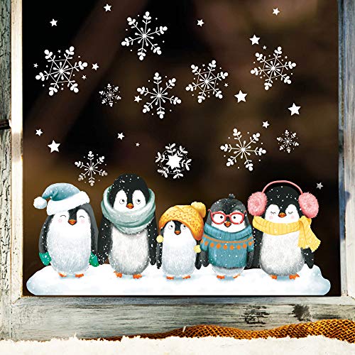 Wandtattoo Loft Fensterbild Weihnachten Pinguine wiederverwendbar Fensterdeko Kinderzimmer Fensteraufkleber beidseitig/DIN A4 Bogen von Wandtattoo Loft