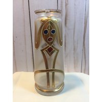 Boho Vase, Moser Kunstglas, Handbemalt, Tschechoslowakei, Mattes Glas Mit Golddetail, Art Deco Vase von Wantiquities