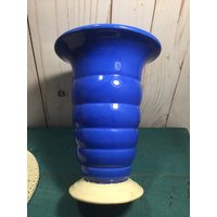Große Blaue Ringige Vase, Made in Japan, Mcm Dekor, Vintage Vase von Wantiquities