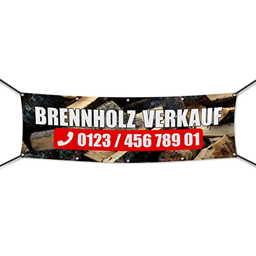 300 x 100 cm | Brennholz Verkauf Werbebanner, Werbeplane (4129) von Warenfux24