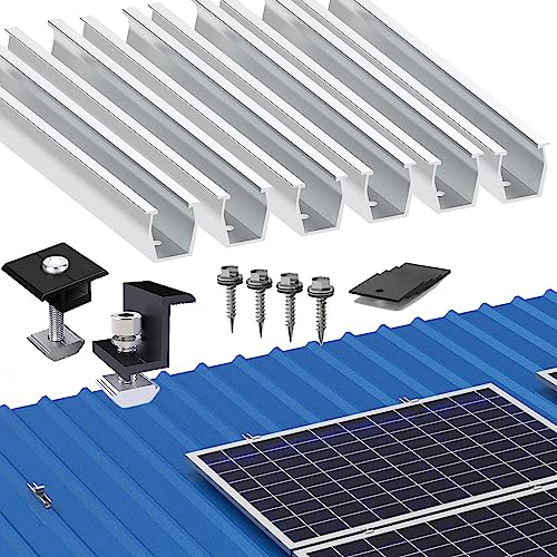 Solarmodul Halterung Befestigungssystem, Alu PV Modul Halterung mit 12CM Montageschiene und Befestigung Klemme für 10x Module 30mm Dicke, Solarpanel Halterung für Flachdach Trapezblech Blechdach von Warmfay