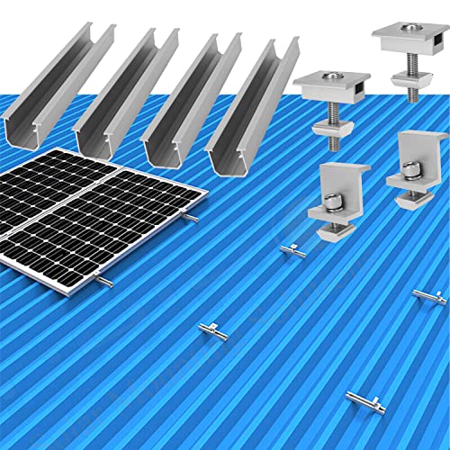 Alu Halterung Trapezblech, Montageschiene Solarmodule 1X Panel Befestigungsschiene Dachhalterung 20 CM, Befestigungs-Set 4x Schiene + Endklemme 30 MM von Warmfay