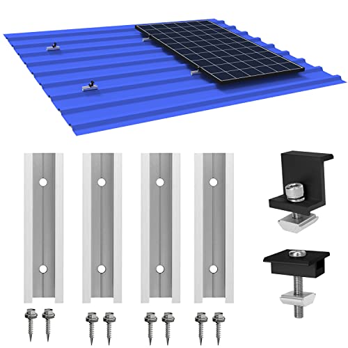 Solarpanel Halterung Kit und Zubehör Schwarz Eloxiert,Halterung für Solarmodule,Befestigungsschiene12cm,Verstellbare Endklemme für 30-35MM Dicke Module,für Flachdach Trapezdachmontage von Warmfay