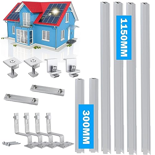 Warmfay Solarmodul Halterung Ziegeldach, 1450MM Lange Profilschienen Dachhaken Photovoltaik Dachziegel für 1134MM Breite Solarmodule, PV Montageset Ziegeldach Geeignet für 2 Module 35MM Dicke von Warmfay