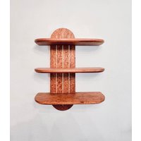 Draper Regal Mahagoni Mit Messing-Inlay - Custom Mid Century Modern 3-Regal Wand-Schwimmregal 4 Massivholz-Optionen von WarwoodMade