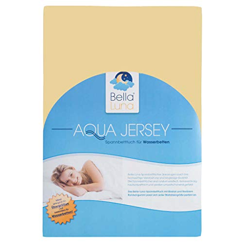 Aqua Jersey Stretch Wasserbett Spannbettlaken Elastan Baumwolle Wasserbetten Spannbetttuch Übergröße 18 Farben 180x200 bis 220x200 (beige/creme) von AQUAMON