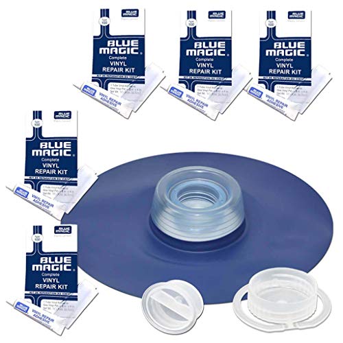 Wasserbettbedarf Wasserbett Einfüllstutzen Reparatur-Set mit Vinylpatch-Ring, Verschlusskappen und - mit 5X Blue Magic Flickset von Wasserbettbedarf