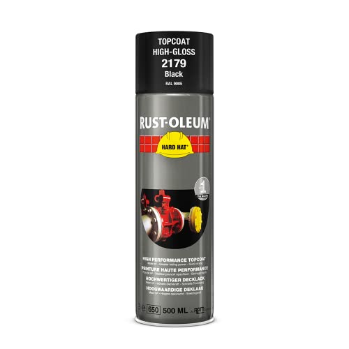 Rust-Oleum HARD HAT Decklack - Hochleistungsfähiger Industrielack-Spray zur Verwendung auf Metall, Holz und Beton. In verschiedenen Farben mit hoher Deckkraft - 500ml (Schwarz Seidenglanz RAL9005) von Watco