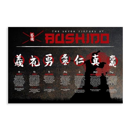 WeBert Seven Virtues of Bushido Leinwandposter Schlafzimmer Dekor Sport Landschaft Büro Zimmer Dekor Geschenk ungerahmt 60 x 90 cm von WeBert