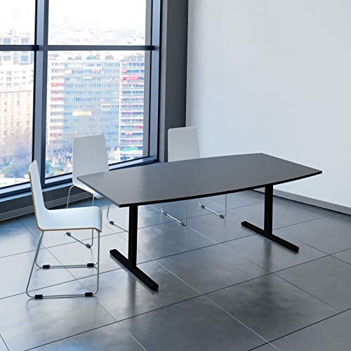 Weber Büro Easy Konferenztisch Bootsform 200x100 cm Anthrazit Besprechungstisch Tisch, Gestellfarbe:Schwarz von Weber Büro