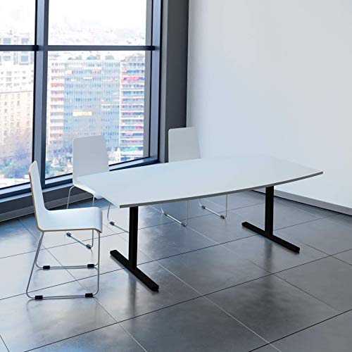 Weber Büro Easy Konferenztisch Bootsform 200x100 cm Perlgrau Besprechungstisch Tisch, Gestellfarbe:Schwarz von Weber Büro