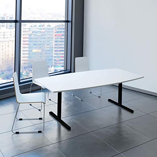 Weber Büro Easy Konferenztisch Bootsform 200x100 cm Weiß Besprechungstisch Tisch, Gestellfarbe:Schwarz von Weber Büro