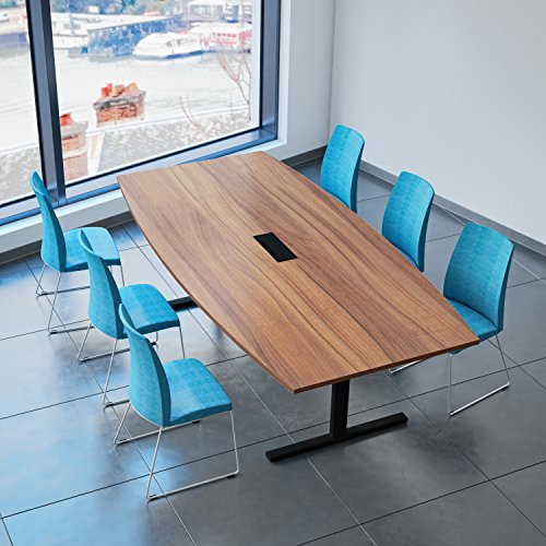 Weber Büro Easy Konferenztisch Bootsform 240 x 120 cm Nussbaum mit Elektrifizierung Besprechungstisch Tisch, Gestellfarbe:Schwarz von Weber Büro