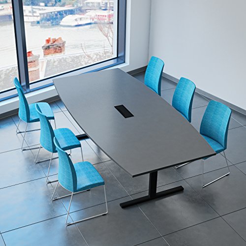 Weber Büro Easy Konferenztisch Bootsform 240x120 cm Anthrazit mit Elektrifizierung Besprechungstisch Tisch, Gestellfarbe:Schwarz von Weber Büro