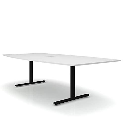 Weber Büro Easy Konferenztisch Bootsform 240x120 cm Weiß mit Elektrifizierung Besprechungstisch Tisch, Gestellfarbe:Schwarz von Weber Büro