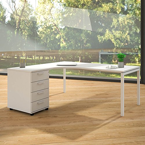 Weber Büro Winkelschreibtisch mit Standcontainer NOVA XL 180x163cm Weiß Eck-Schreibtisch, Gestellfarbe:Weiß von Weber Büro