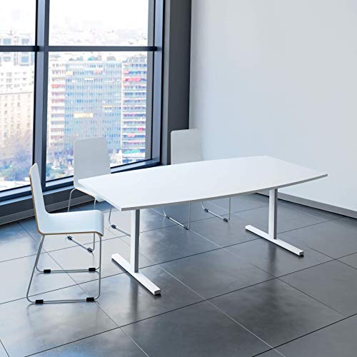 Weber Büroleben GmbH Easy Konferenztisch Bootsform 200x100 cm Weiß Besprechungstisch Tisch, Gestellfarbe:Weiß von Weber Büro