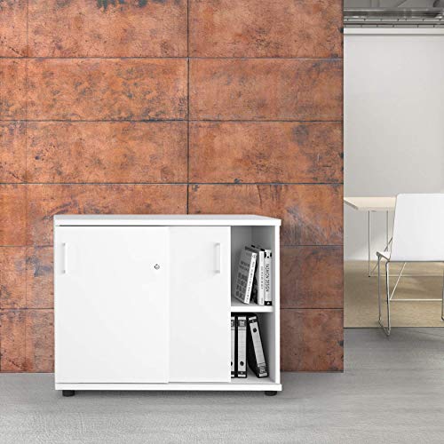 Uni Schiebetürenschrank 1 Meter breit abschließbar 2OH Weiß Schrank Büroschrank von Weber Büro