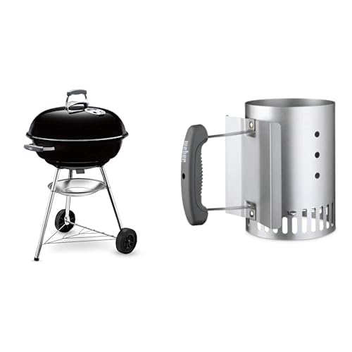 Weber 1321004 Holzkohlegrill Compact Kettle, Durchmesser 57 cm, Schwarz, Kugelgrill & 7447 Kleiner Anzündkamin Rapidfire von Weber