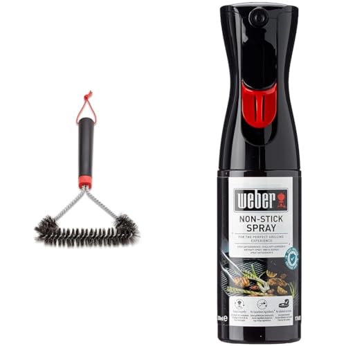 Weber Three-Sided Grill Brush Dreiseitige Grillb rste, 30 cm, Schwarz/Silber, 6277 & 17685 Antihaft Spray, Grillrost-Pflege, Non-Stick Spray, 200 ml, Schwarz, 25.0 x 6.0 x 9.0 cm von Weber